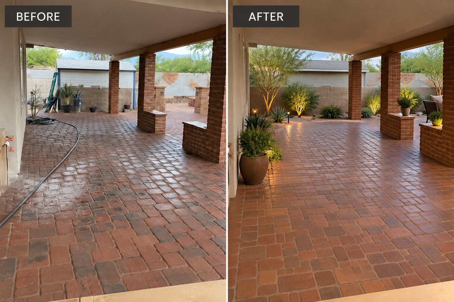 Mason restoring historic brickwork on a Tucson property
